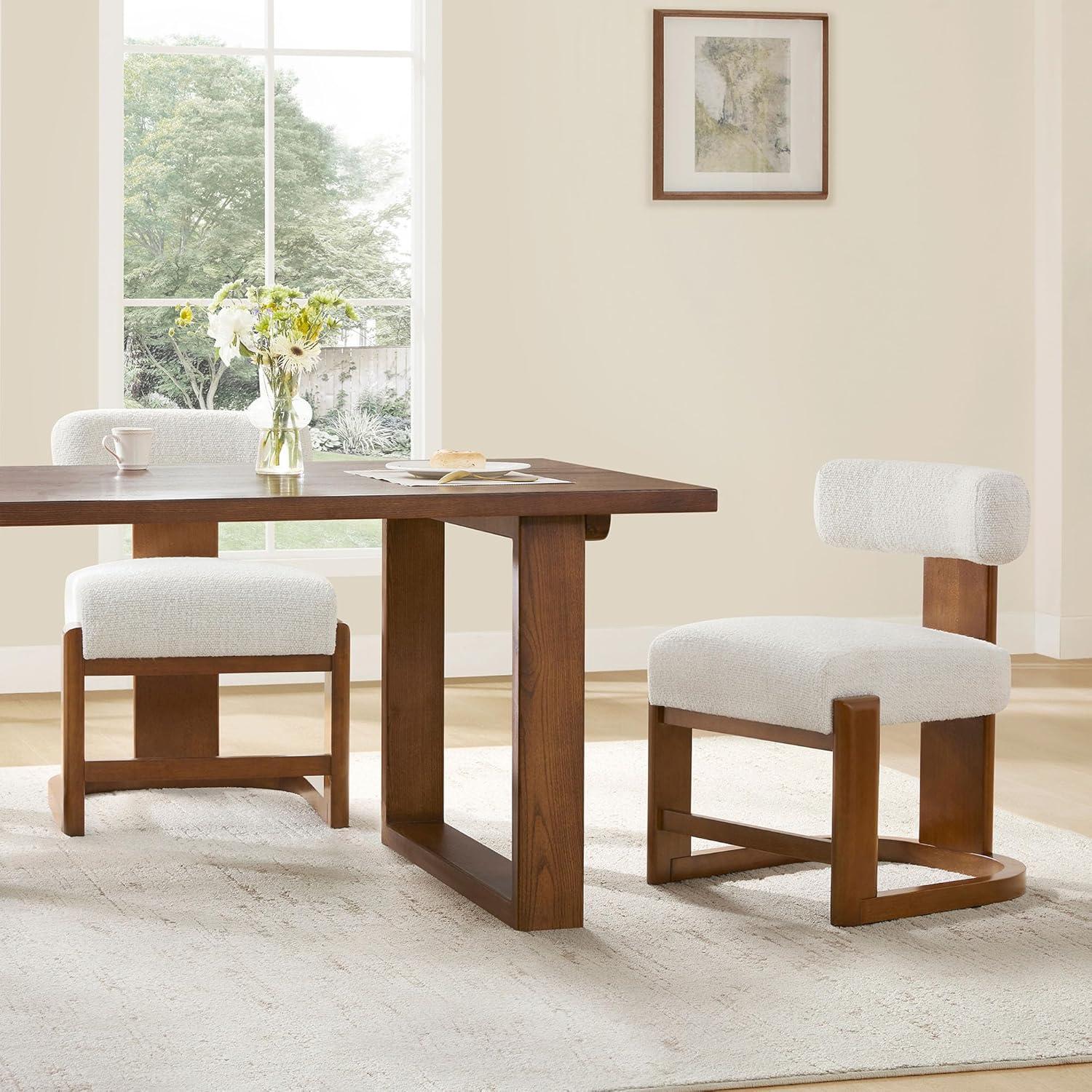 image:imageCHITA Upholstered Dining Chairs Set of 2 FSC Certified Mid Century Modern Kitchen amp Dining Room Chairs Fabric in Pearl White Solid Wood Frame in Gray FinishPearlwalnut