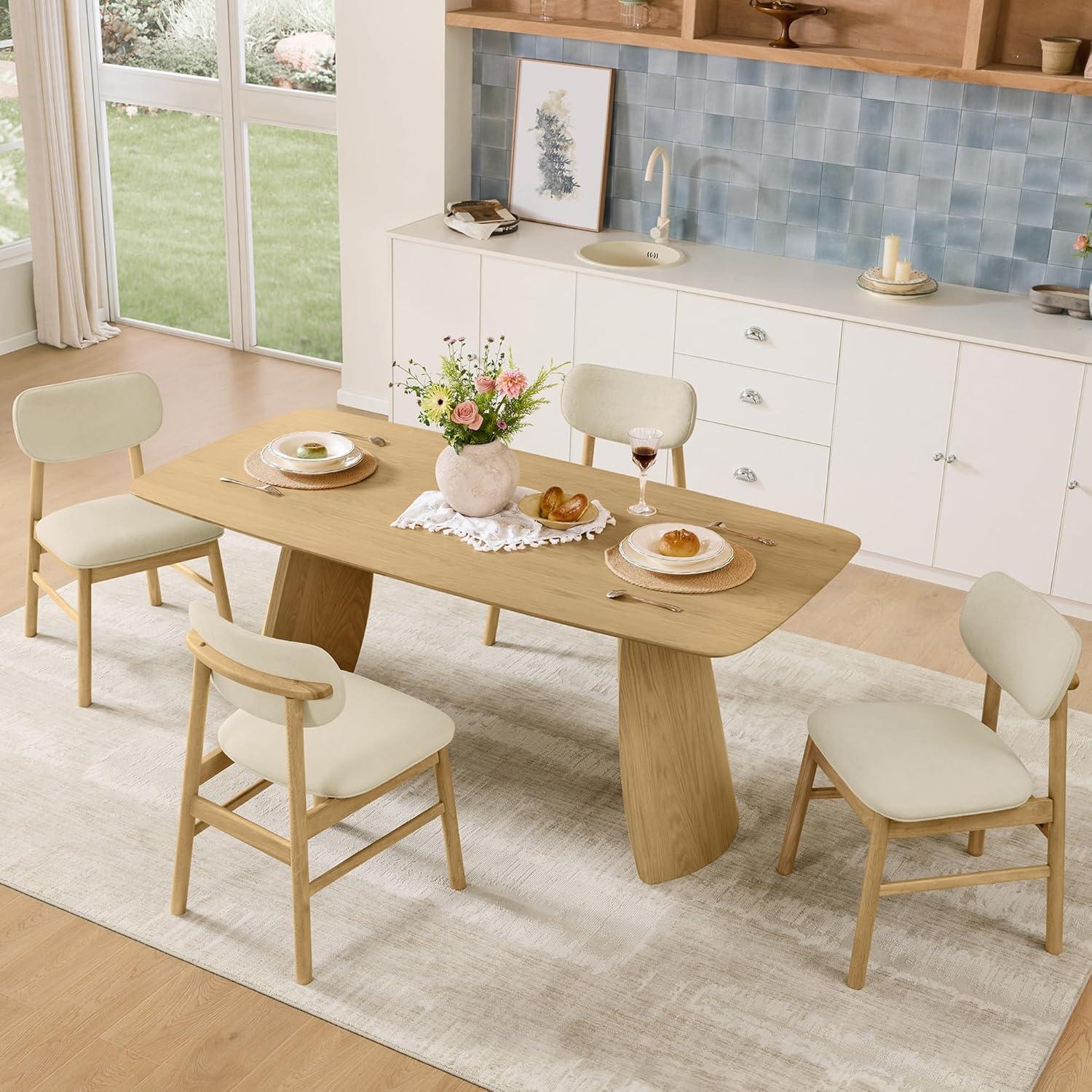 image:imageCHITA Upholstered Dining Chairs Set of 2 Mid Century Modern Kitchen amp Dining Room Chairs Solid Wood Frame in Walnut Chenille Fabric in Silver GrayCream Oak