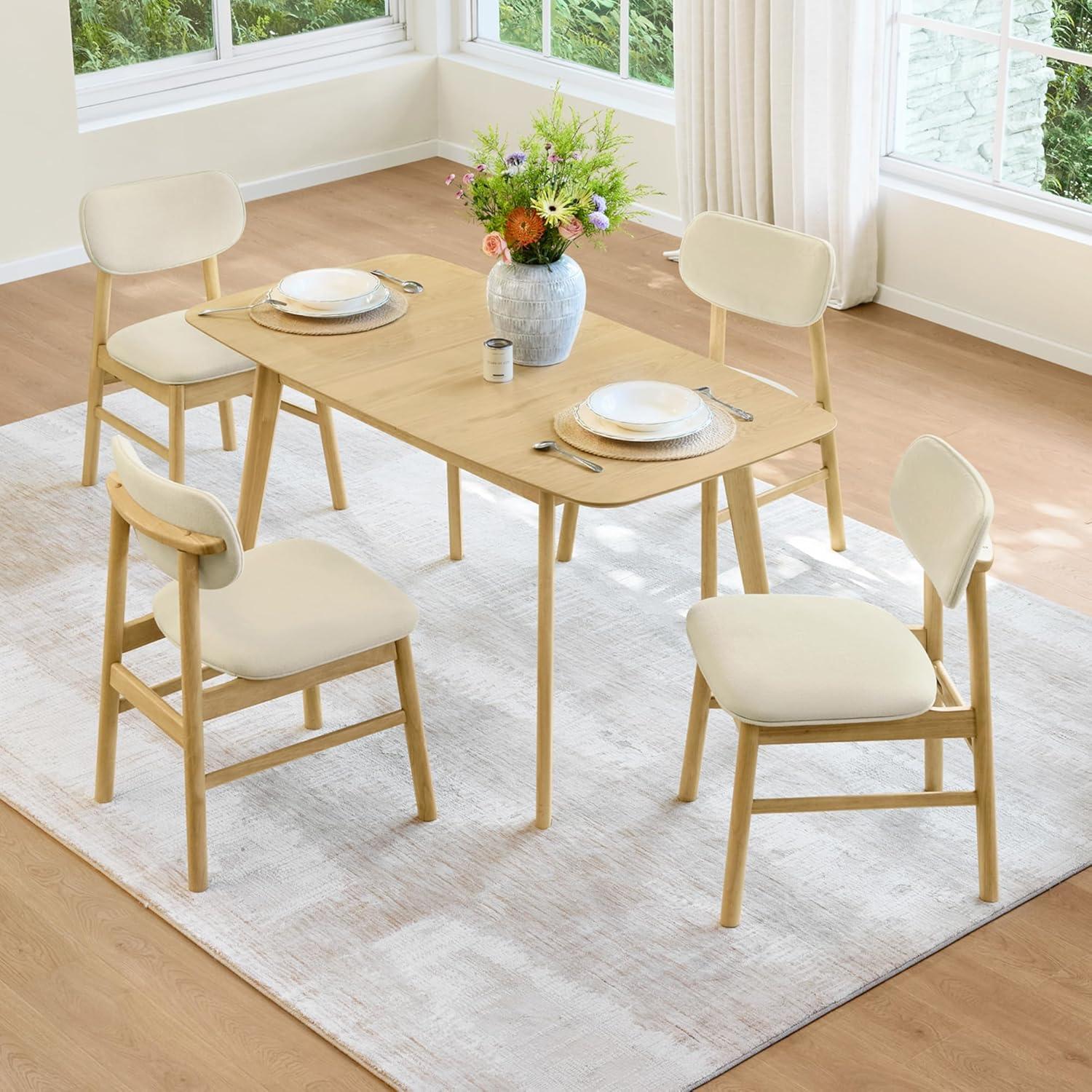 image:imageCHITA Upholstered Dining Chairs Set of 2 Mid Century Modern Kitchen amp Dining Room Chairs Solid Wood Frame in Walnut Chenille Fabric in Silver GrayCream Oak