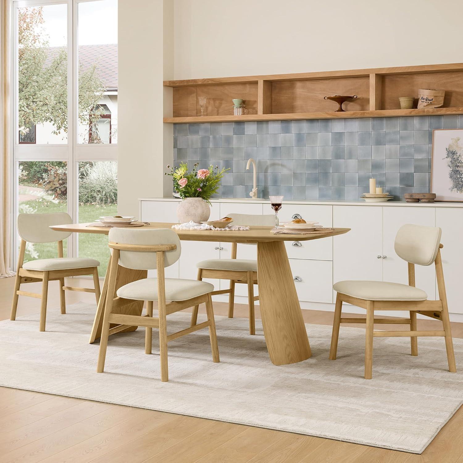 image:imageCHITA Upholstered Dining Chairs Set of 2 Mid Century Modern Kitchen amp Dining Room Chairs Solid Wood Frame in Walnut Chenille Fabric in Silver GrayCream Oak