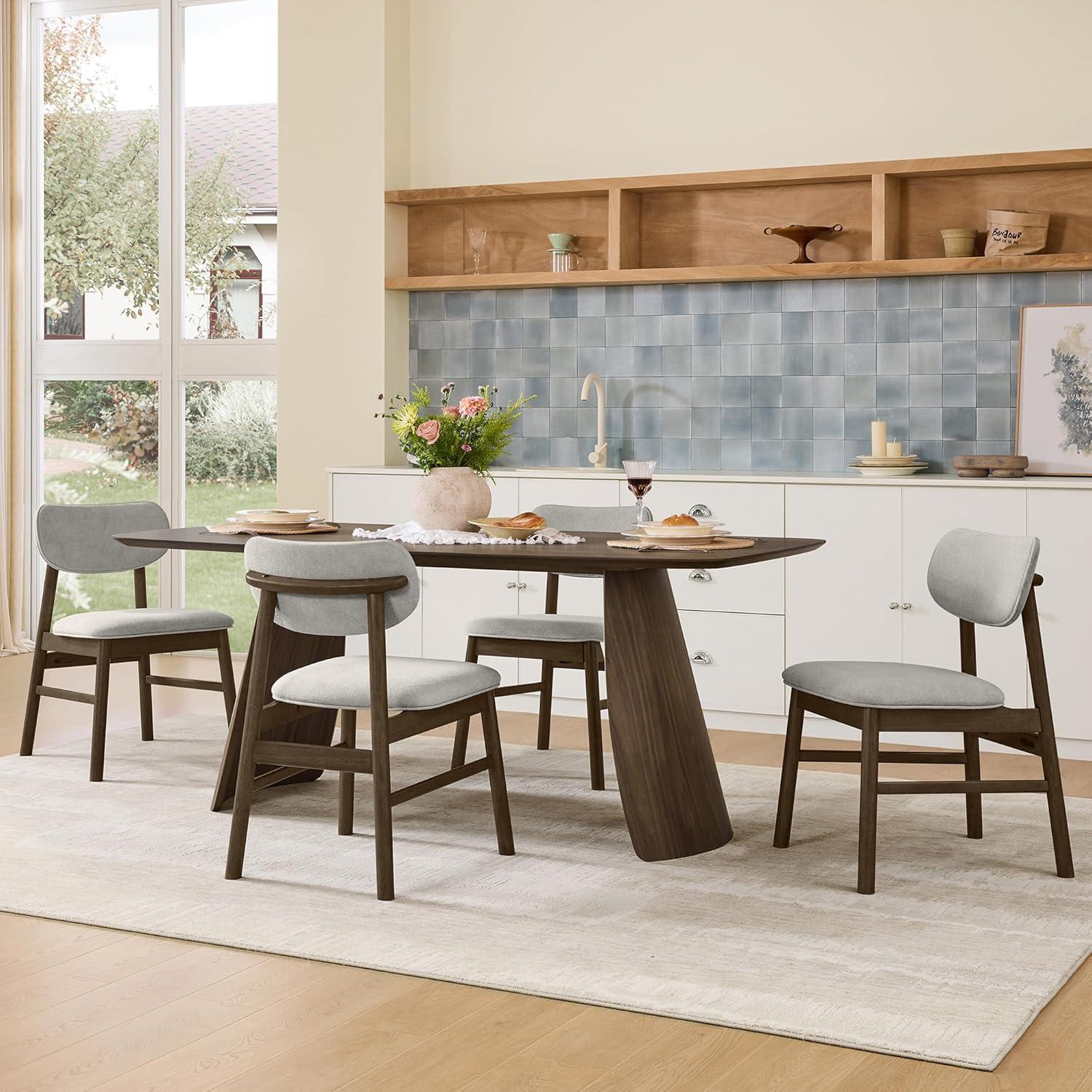image:imageCHITA Upholstered Dining Chairs Set of 2 Mid Century Modern Kitchen amp Dining Room Chairs Solid Wood Frame in Walnut Chenille Fabric in Silver GraySilver Walnut