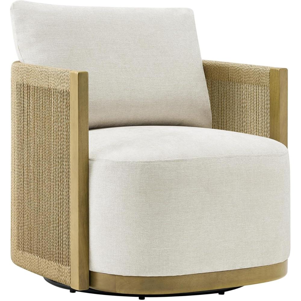 image:imageCHITA Braid Swivel Accent Chairs Modern Comfy FSC Certified Armchair with Paper Cord amp Wood Frame for Living Room and Bedroom Fully Assembled LinenLinen
