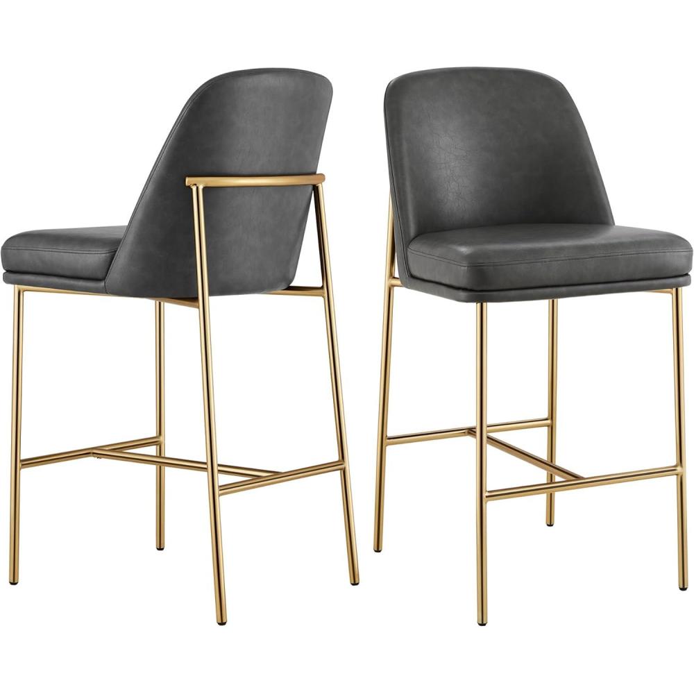 image:imageCHITA Counter Height Bar Stools Set of 2 FSC Certified Metal Barstools for Kitchen Island 27 H Seat Height Fabric Light Grey MultiColoredGrey