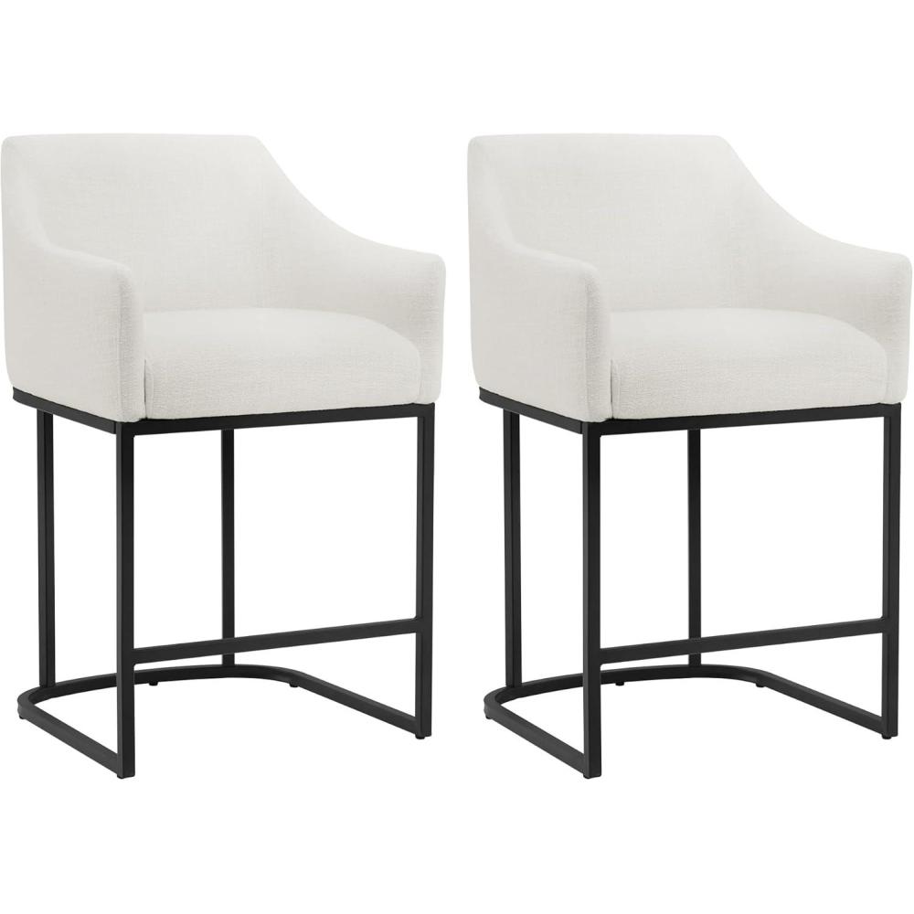 image:imageCHITA Counter Height Bar Stools Set of 2 Modern Barrel Counter Stools with Backrest and Arms FSC Certified Faux Leather Upholstered Barstools for Kitchen Island 24 Seat Height Saddle BrownWhite