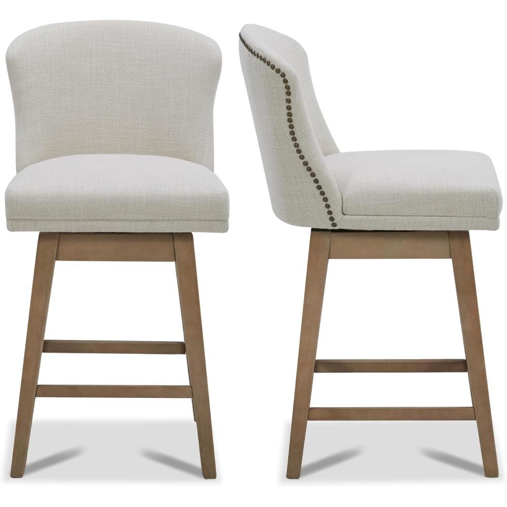 image:imageCHITA Counter Height Swivel Barstools FSC Certified Upholstered Performance Fabric Bar Stools Set of 2 26 Seat Height LinenLinen