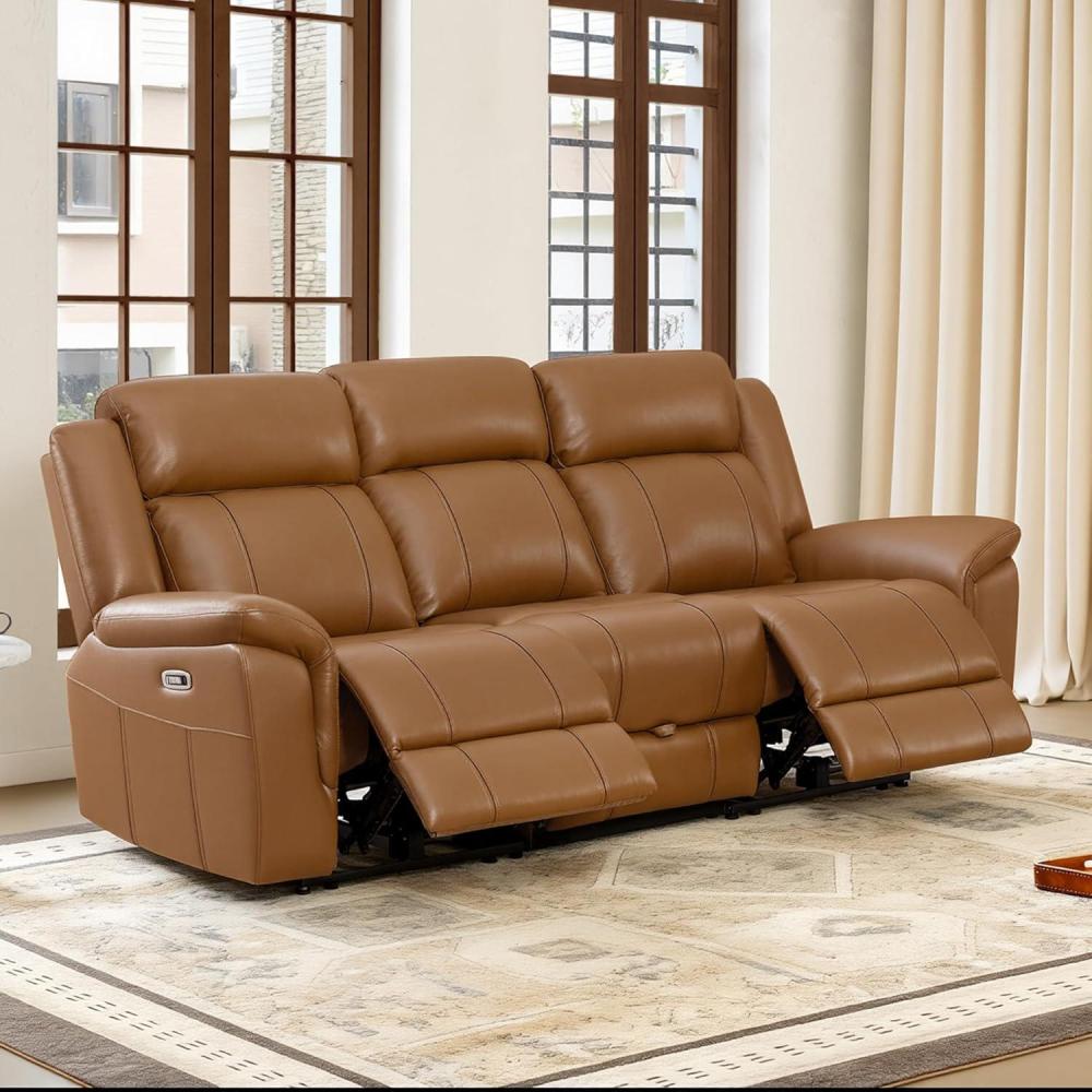image:imageCHITA Genuine Leather Power Recliner Sofa Wall Hugger Reclining Loveseat with Console Power Headrest Charging Ports Reclining Sectional Couch for Living Room RV Dark BrownSaddle