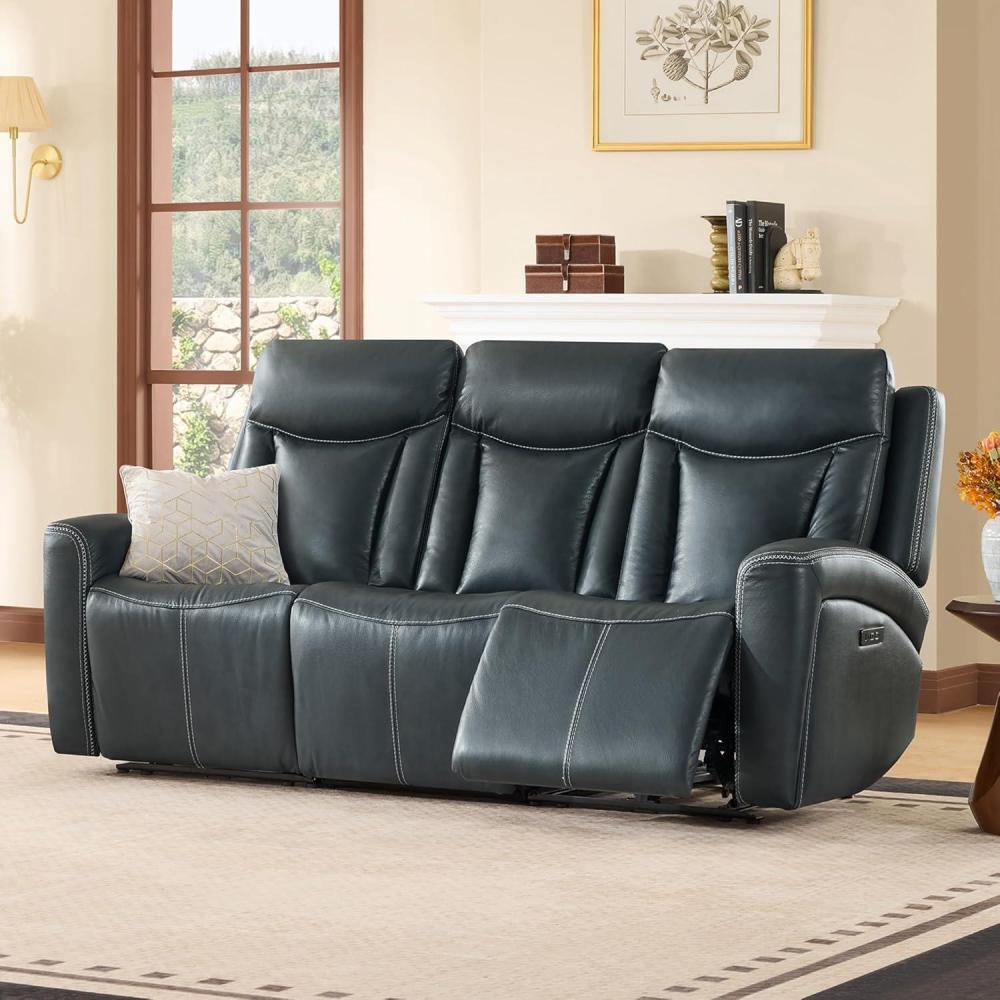 image:imageCHITA Genuine Leather Power Reclining Sofa Super Zero Gravity Recliner Loveseat with Power Headrest USB amp TypeC Charging Ports Dual Motor Reclining Sectional Couch for Living Room SaddleNavy
