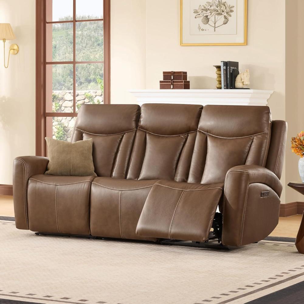 image:imageCHITA Genuine Leather Power Reclining Sofa Super Zero Gravity Recliner Loveseat with Power Headrest USB amp TypeC Charging Ports Dual Motor Reclining Sectional Couch for Living Room SaddleCafe