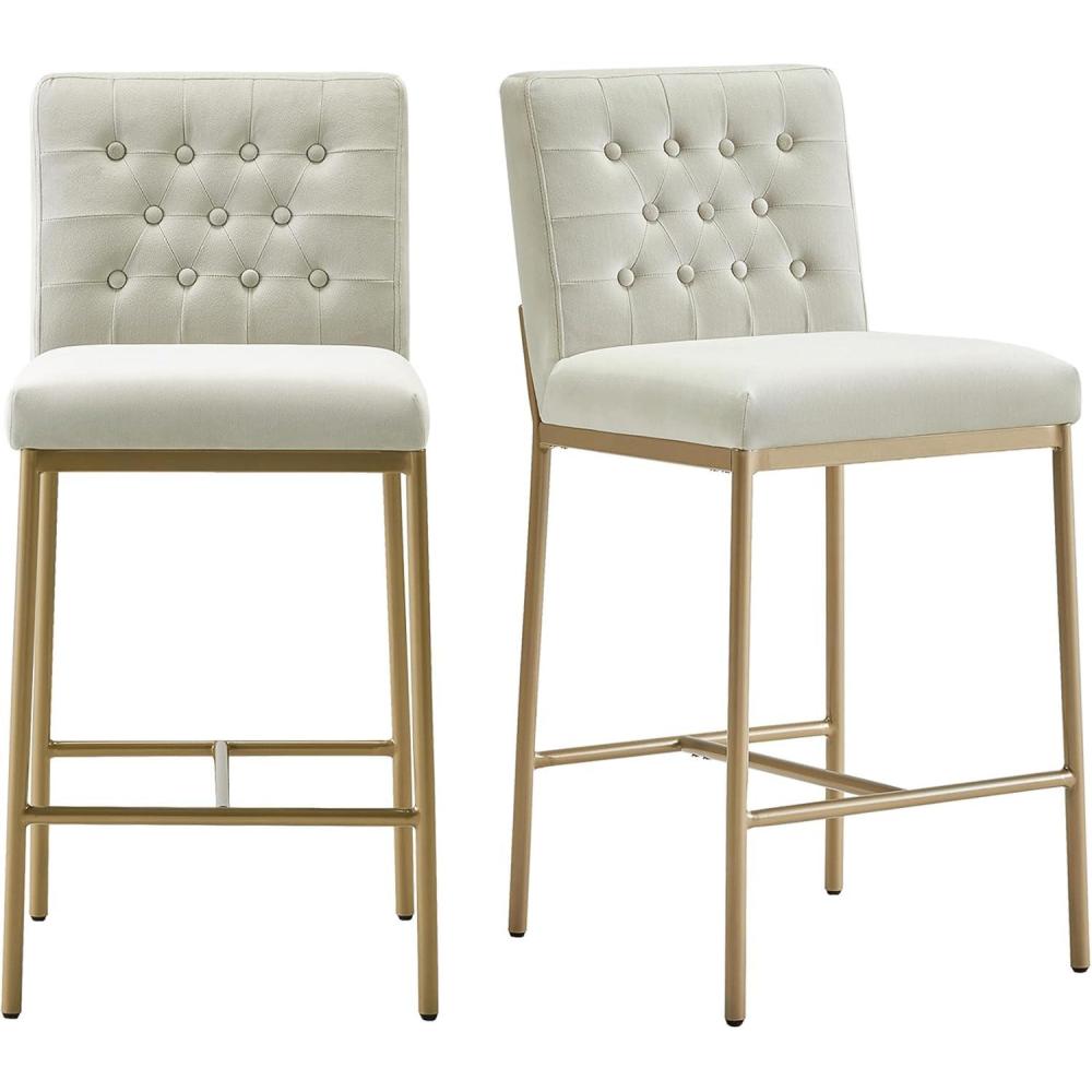 image:imageCHITA Metal Bar Stools Set of 2 264 Counter Height Bar Stool with Tufted Back Modern Velvet Counter Stools with Metal Legs for Kitchen Island amp Dining Room Ivory Fabric Gold FrameIvory Gold