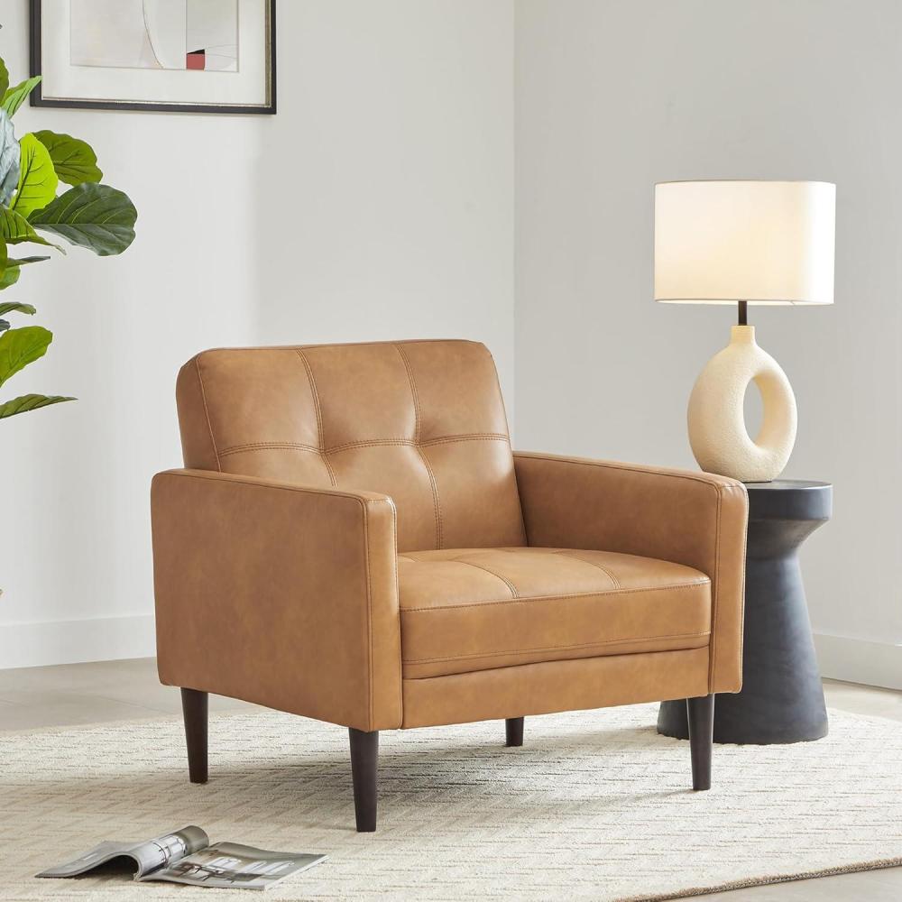 image:imageCHITA MidCentury Sofas Furniture 732W Faux Leather Sofa Couch Sets for Living Room Apartment Cognac BrownBrown