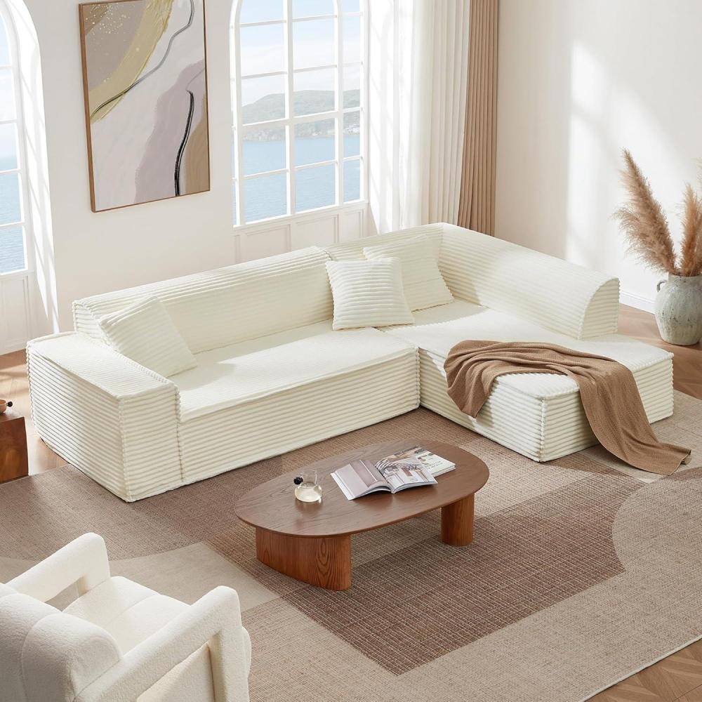 image:imageCHITA Modular LShaped Sofa Oversized Deep Seat Sectional Couch Modern Comfy Boneless Sofas for Living Room Left Facing Chaise and Soft Corduroy Fabric No Assembly Required CreamCream