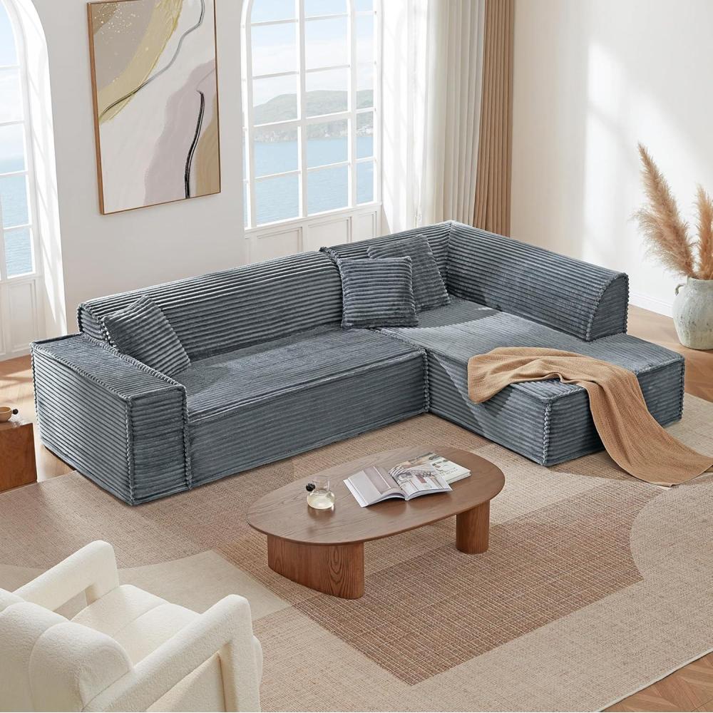 image:imageCHITA Modular LShaped Sofa Oversized Deep Seat Sectional Couch Modern Comfy Boneless Sofas for Living Room Left Facing Chaise and Soft Corduroy Fabric No Assembly Required CreamDark Gray
