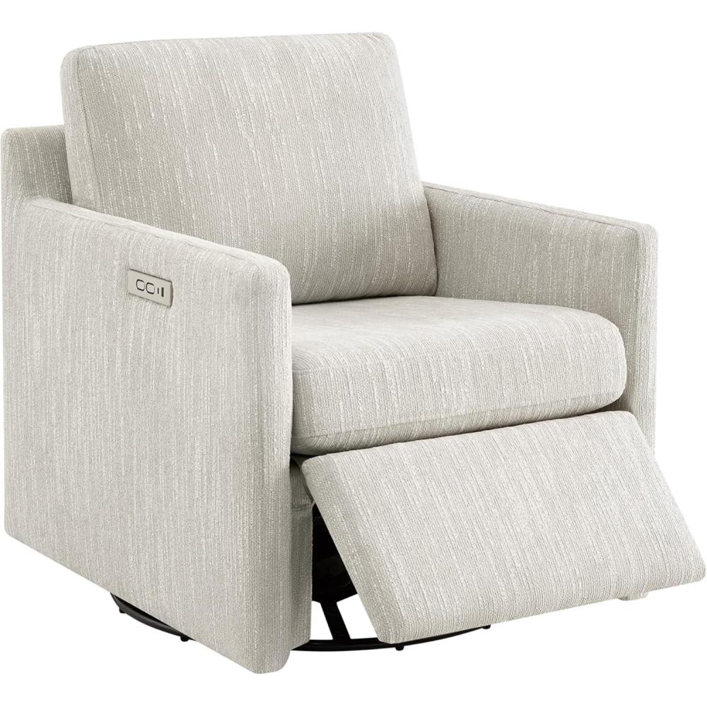 image:imageCHITA Swivel Accent Chair with Electric Footrests FSC Certified Upholstered Living Room Sofa Chair with Power Motor USB and TypeC Ports Light GreySnow