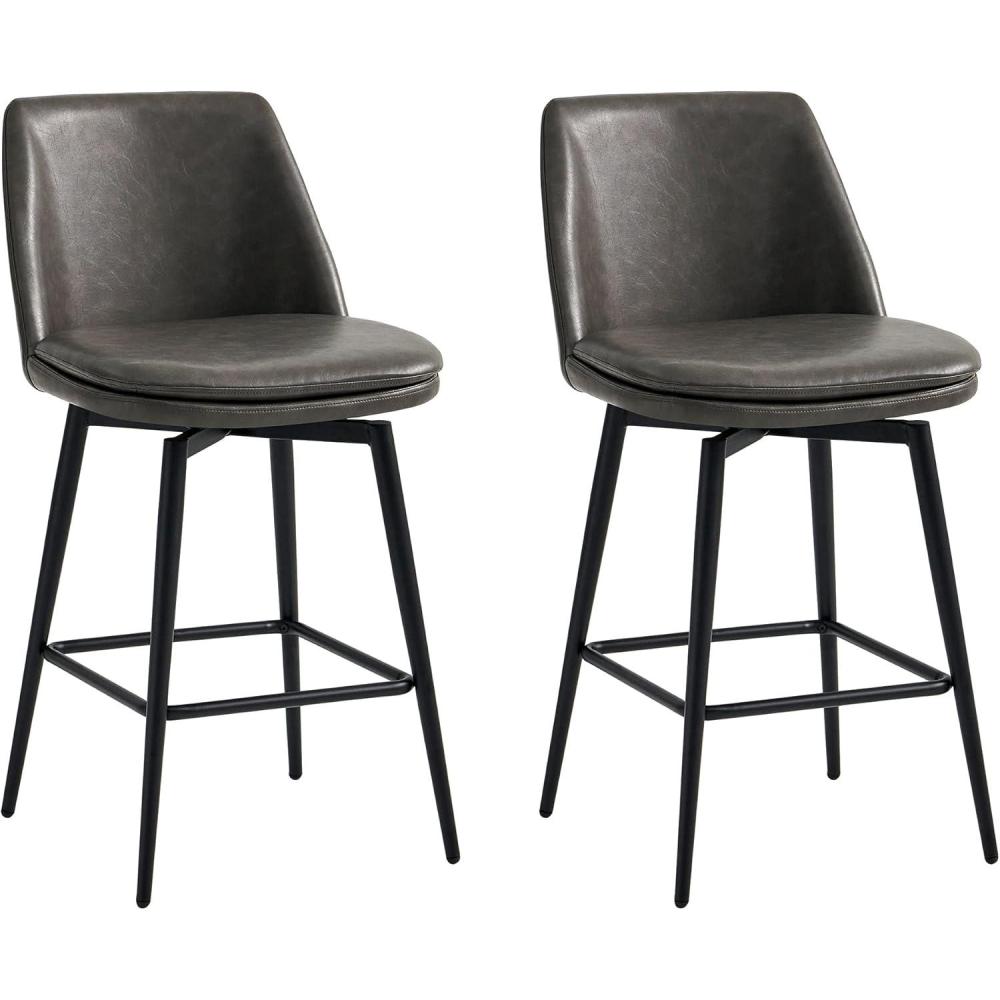 image:imageCHITA Swivel Bar Stools 272 Counter Height Bar Stools Set of 2 FSC Certified Upholstered Modern Counter Stools Metal Legs Fabric Light Grey MultiColoredGrey