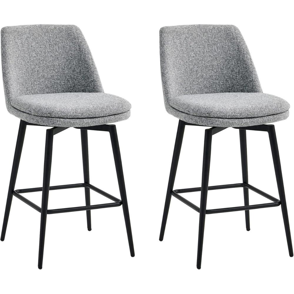 image:imageCHITA Swivel Bar Stools 272 Counter Height Bar Stools Set of 2 FSC Certified Upholstered Modern Counter Stools Metal Legs Fabric Light Grey MultiColoredGrey Multicolored
