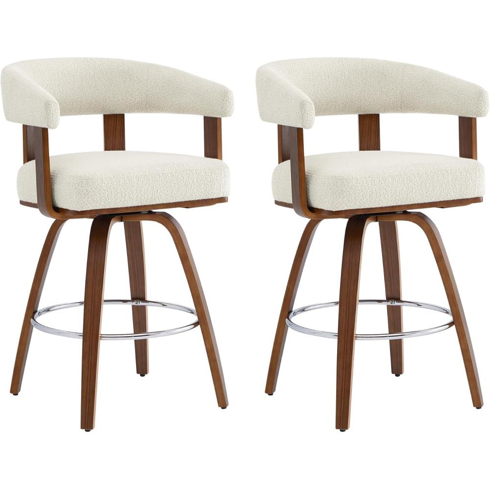 image:imageCHITA Swivel Counter Height Barstools Set of 2 FSC Certified Polyester Upholstered Bar Stools with Back and Armrest for Kitchen Island Home Bar 27 Seat Height Cream with Beige FrameCream With Walnut Frame