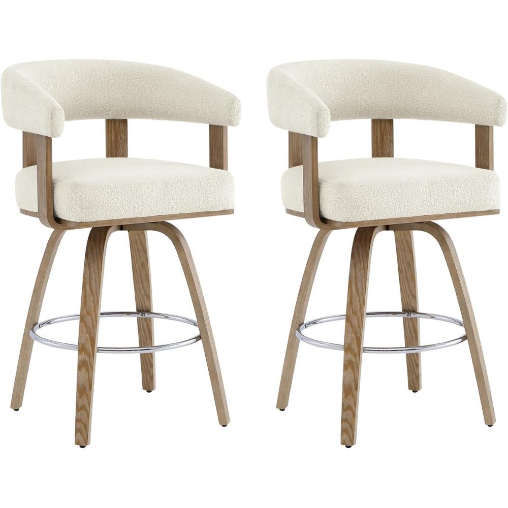 image:imageCHITA Swivel Counter Height Barstools Set of 2 FSC Certified Polyester Upholstered Bar Stools with Back and Armrest for Kitchen Island Home Bar 27 Seat Height Cream with Beige FrameCream With Beige Frame