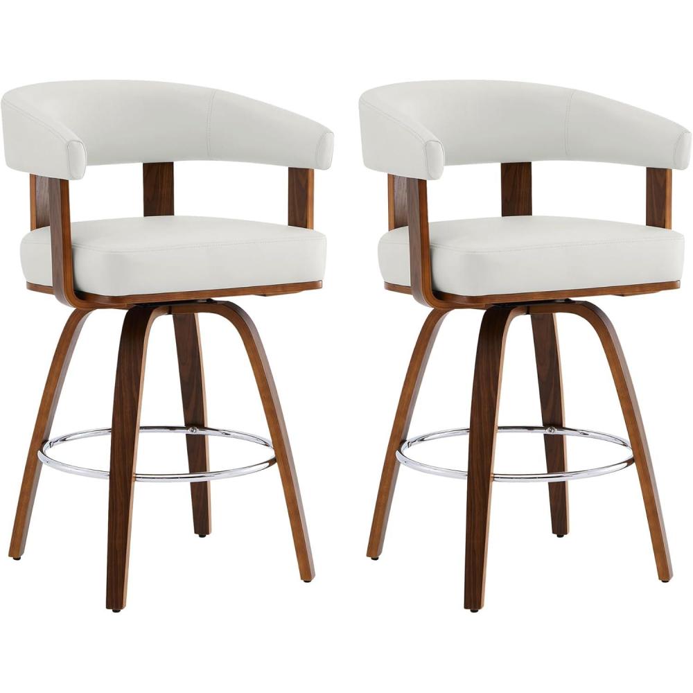 image:imageCHITA Swivel Counter Height Barstools Set of 2 FSC Certified Polyester Upholstered Bar Stools with Back and Armrest for Kitchen Island Home Bar 27 Seat Height Cream with Beige FrameWhite With Walnut Frame