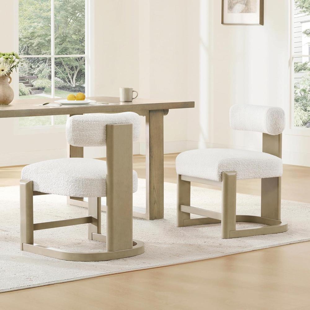 image:imageCHITA Upholstered Dining Chairs Set of 2 FSC Certified Mid Century Modern Kitchen amp Dining Room Chairs Fabric in Pearl White Solid Wood Frame in Gray FinishPearlgray