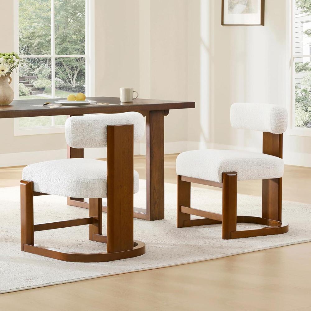 image:imageCHITA Upholstered Dining Chairs Set of 2 FSC Certified Mid Century Modern Kitchen amp Dining Room Chairs Fabric in Pearl White Solid Wood Frame in Gray FinishPearlwalnut