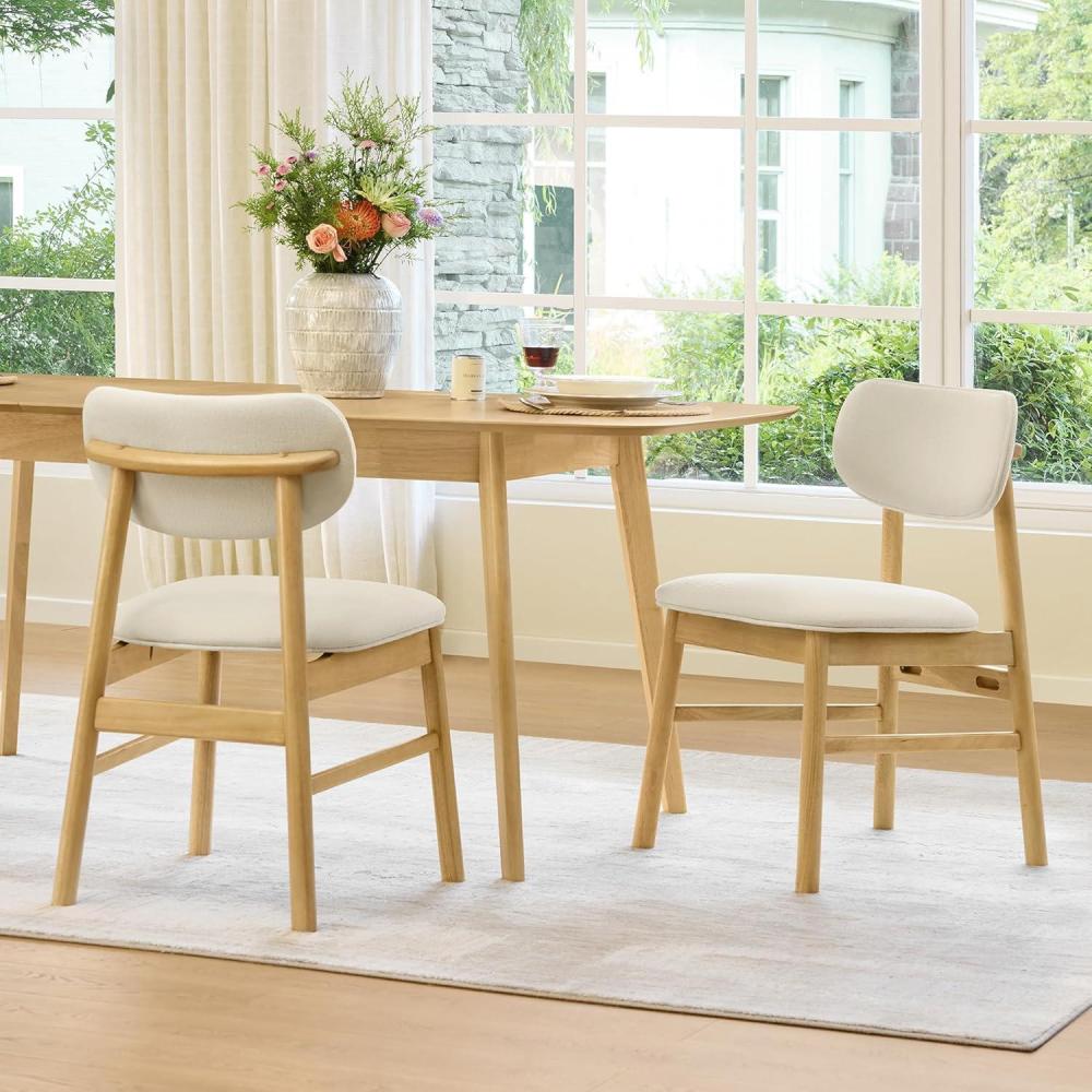image:imageCHITA Upholstered Dining Chairs Set of 2 Mid Century Modern Kitchen amp Dining Room Chairs Solid Wood Frame in Walnut Chenille Fabric in Silver GrayCream Oak