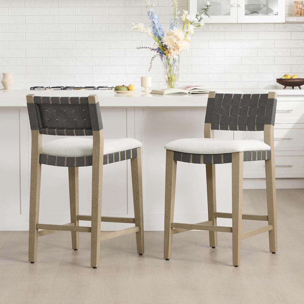 image:imageCHITA Woven Bar Stools Set of 2 26 Counter Height Bar Stools with Backrest Handwoven Counter Stools with Wood Frame for Kitchen Island amp Home Bar Dark GreyDark Grey