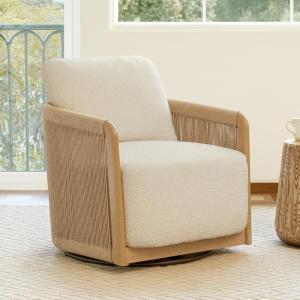 CHITA Braid Swivel Accent Chairs, Modern Comfy Armchair with Transfer-Printed Wood-Like Finish Metal Frame for Living Room and Bedroom, Boho Reading Chair, Stone(Cream)