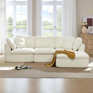 CHITA Cloud Modular Sectional Sofa, Oversized Modern Couch with Movable Ottoman and Large Thick Armrest, No Assembly Required, L-Shaped Comfy Boneless Sofas for Living Room, Chenille in Cream(Cream)
