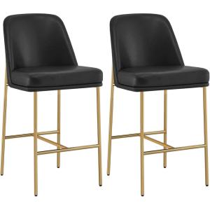 CHITA Counter Height Bar Stools Set of 2, FSC Certified Metal Barstools for Kitchen Island, 27″ H Seat Height, Fabric, Light Grey (Multi-Colored)(Black)