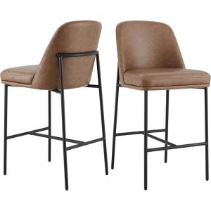 CHITA Counter Height Bar Stools Set of 2, FSC Certified Metal Barstools for Kitchen Island, 27″ H Seat Height, Fabric, Light Grey (Multi-Colored)(Saddle Brown)
