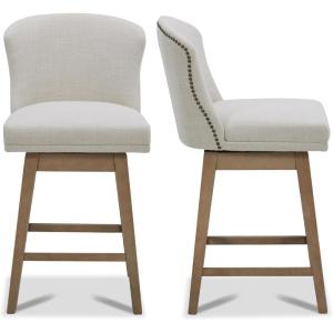 CHITA Counter Height Swivel Barstools, FSC Certified Upholstered Performance Fabric Bar Stools Set of 2, 26″ Seat Height, Linen(Linen)