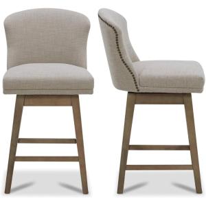 CHITA Counter Height Swivel Barstools, FSC Certified Upholstered Performance Fabric Bar Stools Set of 2, 26″ Seat Height, Linen(Tan)