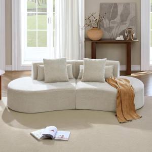 CHITA Curved Sectional Sofa with Lumbar Pillows, Modular Cloud Boneless Couch with 2 Throw Pillows, Oversized Modern Comfy Chenille Sofas for Living Room, Bedroom, Office, No Assembly, Cream(Pearl Gray)