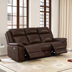 CHITA Genuine Leather Power Recliner Sofa, Wall Hugger Reclining Loveseat with Console, Power Headrest, Charging Ports, Reclining Sectional Couch for Living Room, RV, Dark Brown(Dark Brown)