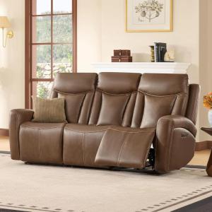 CHITA Genuine Leather Power Reclining Sofa, Super Zero Gravity Recliner Loveseat with Power Headrest, USB & Type-C Charging Ports, Dual Motor, Reclining Sectional Couch for Living Room, Saddle(Cafe)
