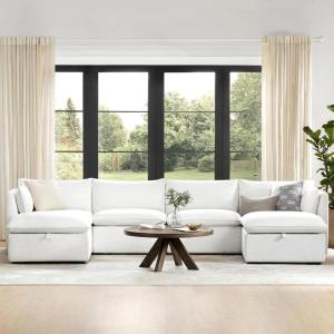 CHITA Luxury Oversized V-Shaped Sectional Modular Sofa, Premium Down Filled Cloud Couch, FSC Certified, 107”Width, 6 Seat and 1 Middle Corner for Living Room, Cream(Cream 6 Seat)