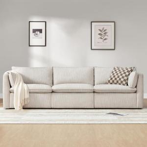 CHITA Luxury Oversized V-Shaped Sectional Modular Sofa, Premium Down Filled Cloud Couch, FSC Certified, 107”Width, 6 Seat and 1 Middle Corner for Living Room, Cream(Snow Basic Shape)