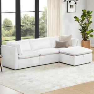 CHITA Luxury Oversized V-Shaped Sectional Modular Sofa, Premium Down Filled Cloud Couch, FSC Certified, 107”Width, 6 Seat and 1 Middle Corner for Living Room, Cream(Cream L Shape)