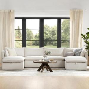CHITA Luxury Oversized V-Shaped Sectional Modular Sofa, Premium Down Filled Cloud Couch, FSC Certified, 107”Width, 6 Seat and 1 Middle Corner for Living Room, Cream(Snow 6 Seat)