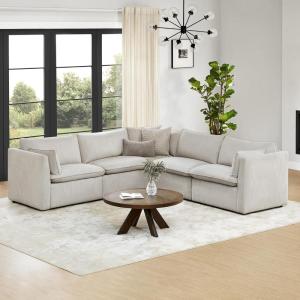 CHITA Luxury Oversized V-Shaped Sectional Modular Sofa, Premium Down Filled Cloud Couch, FSC Certified, 107”Width, 6 Seat and 1 Middle Corner for Living Room, Cream(Snow Corner V Shape)