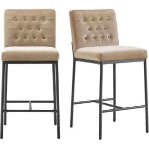 CHITA Metal Bar Stools Set of 2, 26.4″ Counter Height Bar Stool with Tufted Back, Modern Velvet Counter Stools with Metal Legs for Kitchen Island & Dining Room, Ivory Fabric, Gold Frame(Toffee /Black)