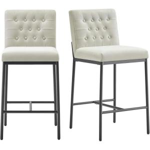 CHITA Metal Bar Stools Set of 2, 26.4″ Counter Height Bar Stool with Tufted Back, Modern Velvet Counter Stools with Metal Legs for Kitchen Island & Dining Room, Ivory Fabric, Gold Frame(Ivory /Black)