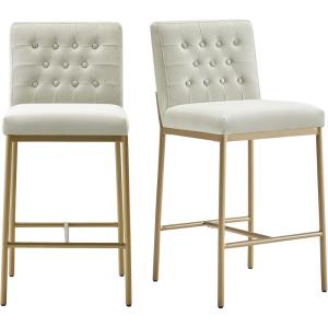 CHITA Metal Bar Stools Set of 2, 26.4″ Counter Height Bar Stool with Tufted Back, Modern Velvet Counter Stools with Metal Legs for Kitchen Island & Dining Room, Ivory Fabric, Gold Frame(Ivory /Gold)