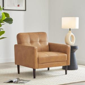 CHITA Mid-Century Sofas Furniture 73.2”W Faux Leather Sofa Couch Sets for Living Room Apartment, Cognac Brown(Brown)