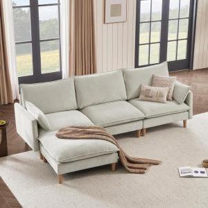 CHITA Modular Sectional Couch, L-Shaped Oversized Cloud Couches for Living Room, Mid Century Modern Sectional Sofa, Comfy Chenille Sofas with Removable Cushions, Moss Green(Grey)