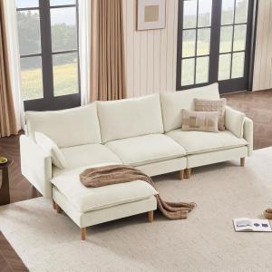 CHITA Modular Sectional Couch, L-Shaped Oversized Cloud Couches for Living Room, Mid Century Modern Sectional Sofa, Comfy Chenille Sofas with Removable Cushions, Moss Green(Cream)