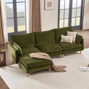 CHITA Modular Sectional Couch, L-Shaped Oversized Cloud Couches for Living Room, Mid Century Modern Sectional Sofa, Comfy Chenille Sofas with Removable Cushions, Moss Green(Moss Green)