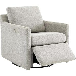 CHITA Swivel Accent Chair with Electric Footrests, FSC Certified Upholstered Living Room Sofa Chair with Power Motor, USB and Type-C Ports, Light Grey(Light Grey)