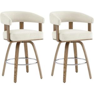 CHITA Swivel Counter Height Barstools Set of 2, FSC Certified Polyester Upholstered Bar Stools with Back and Armrest for Kitchen Island Home Bar, 27″ Seat Height, Cream with Beige Frame(Cream With Beige Frame)