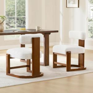 CHITA Upholstered Dining Chairs Set of 2, FSC Certified Mid Century Modern Kitchen & Dining Room Chairs, Fabric in Pearl (White), Solid Wood Frame in Gray Finish(Pearl-walnut)